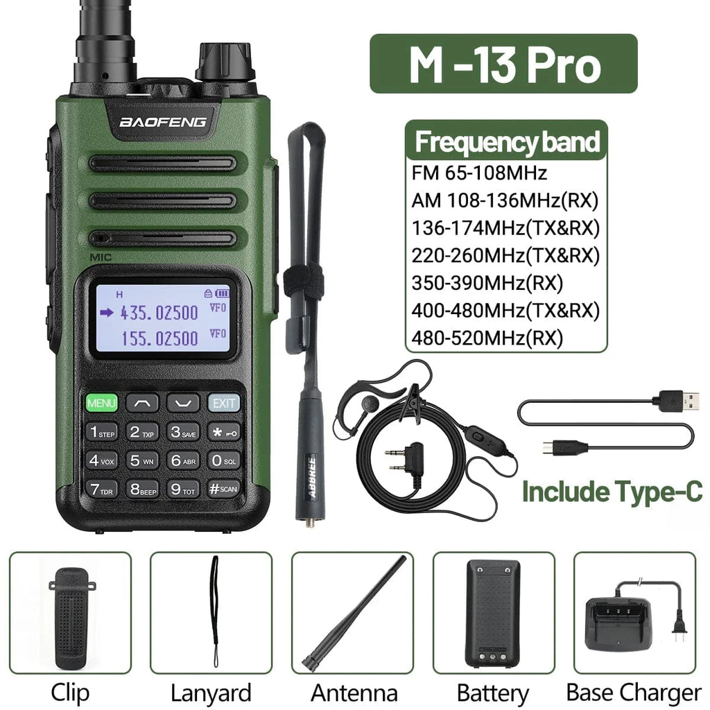 BaoFeng M-13 Pro Air Band Walkie Talkie Wireless Copy Frequency AM Type-C Full Band Long Range High Power UV5R Ham Two Way Radio-WAYBIKER