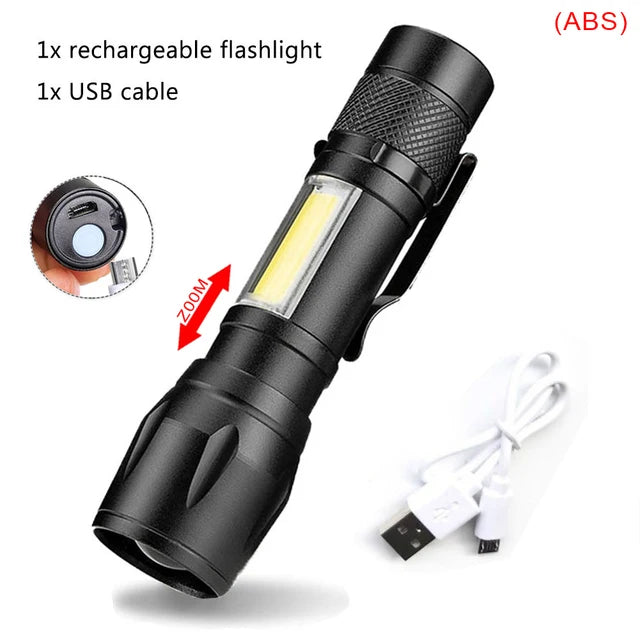 Mini Portable Flashlight Q5+COB Strong Light Zoom 3 Modes Torch Built In Battery USB Rechargeable Lamp Outdoor Camping Lantern-WAYBIKER