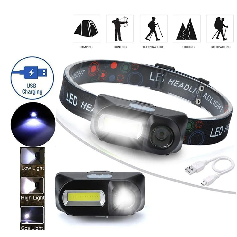 Fishing LED Headlamp Camping Light Portable Mini XPE COB USB Head Lamp Fishing Headlight Flashlight Torch Use 18650-WAYBIKER