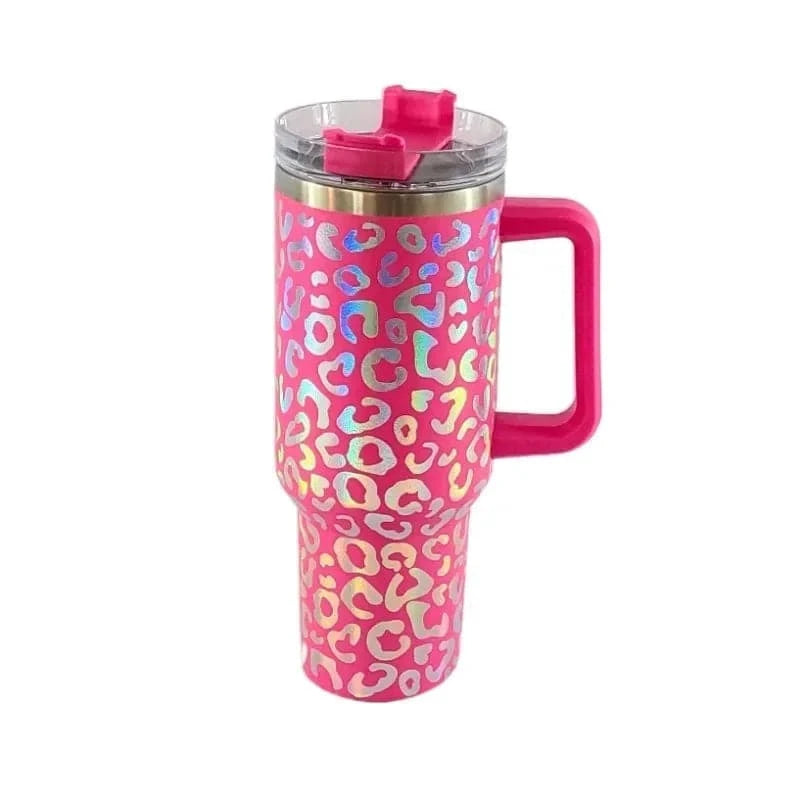 Big Capacity 40oz Ice Cold Cup Leopard Sublimation Rainbow Insulation Tumbler Car Coffee Mug with Lid Straw-WAYBIKER