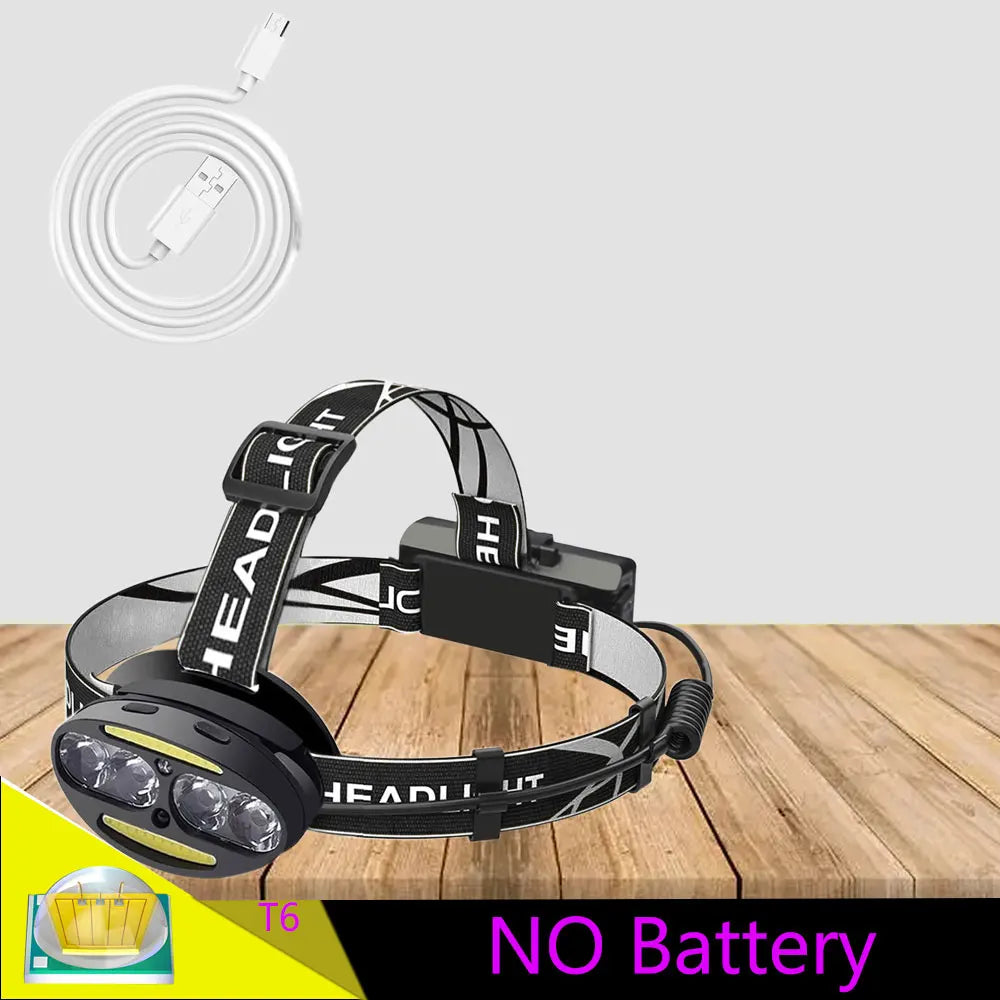 Headlamp High Lumen LED Headlight Torch Outdoor Flashlight Inductive Motion Sensor or Red T6 COB Head Lamp Camping Fishing Light-WAYBIKER