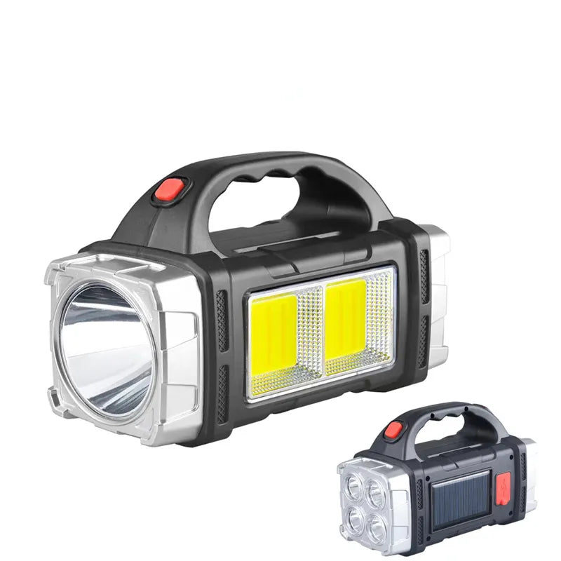 Super Bright Solar LED Flashlight With COB Work Lights Portable Emergency Spotlight Power Bank 4 Modes Outdoor Solar Torch Light-WAYBIKER