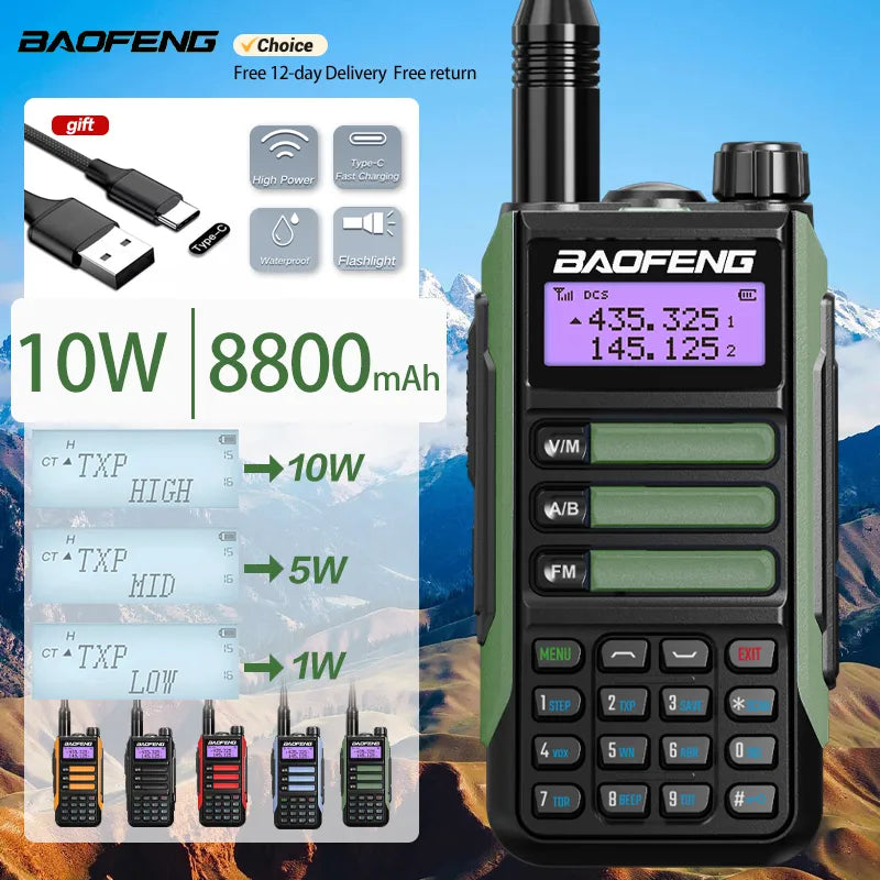 BaoFeng UV16  Walkie Talkie Professional 10W Powerful Waterproof VHF UHF Dual Band Two Way Radio-WAYBIKER
