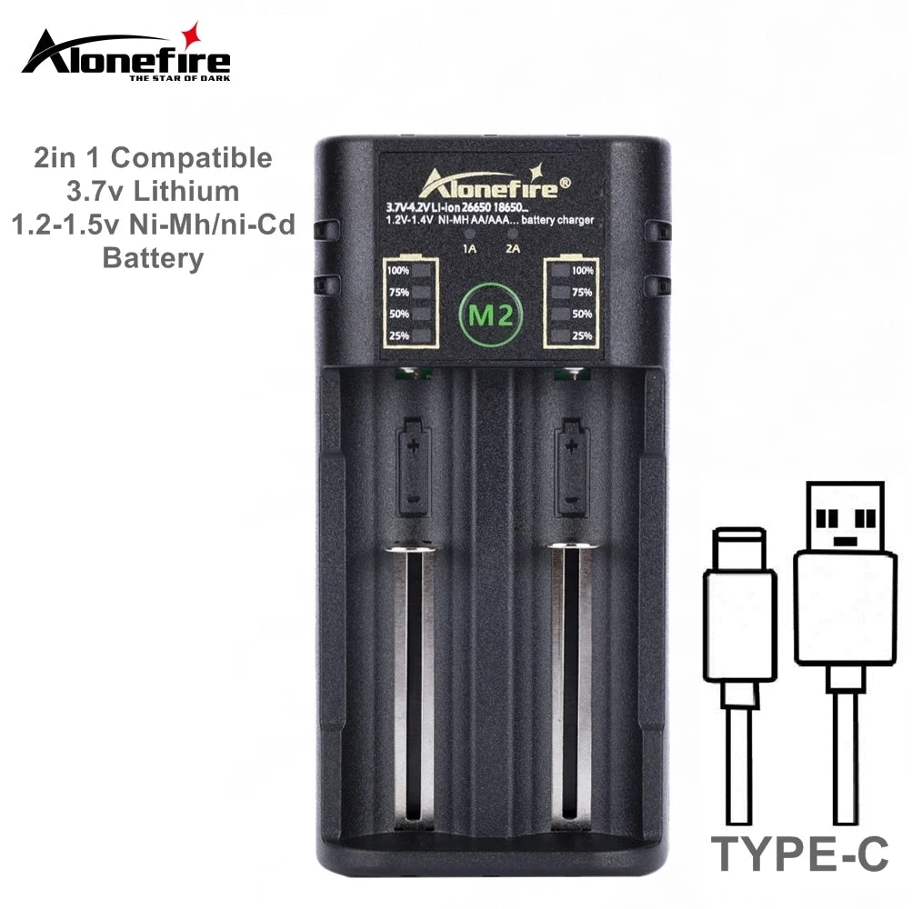 2-in-1 Li-ion Ni-MH Ni-Cd( AA/AAA) Original Smart Battery Universal 3.7V 1.2V USB Charger 26650/16340/21700/18650 Toy Flashlight-WAYBIKER