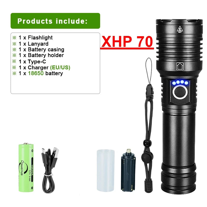 3800LM XHP360 LED Rechargeable Flashlight 18650 USB High Power LED Flashlight Zoom Torch IPX5 Tactical Lantern Camping Hand Lamp-WAYBIKER