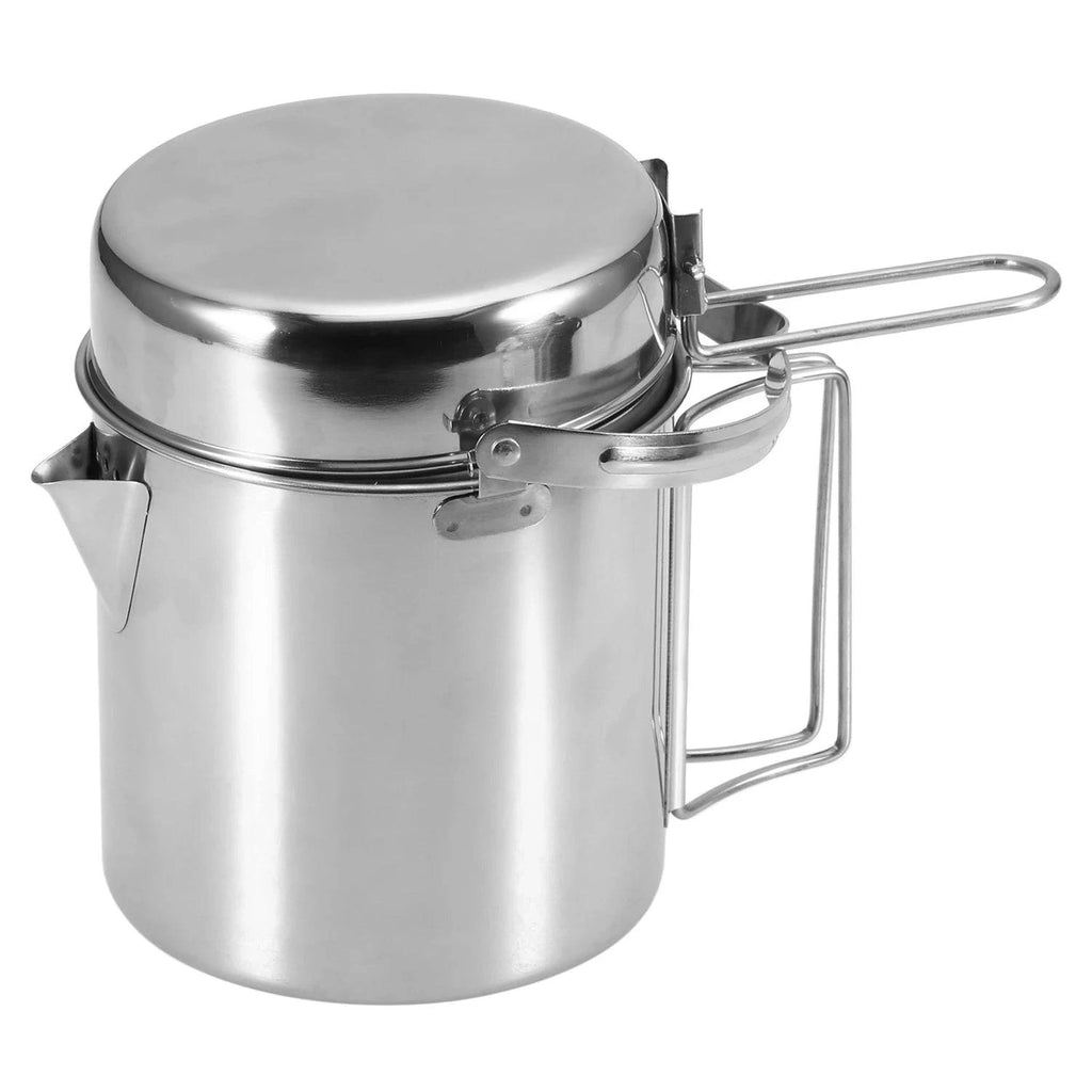 1L Stainless Steel Cooking Kettle Portable Outdoor Camping Pot Pan with Foldable Handle Backpacking Hiking Picnic Camping Kettle-WAYBIKER