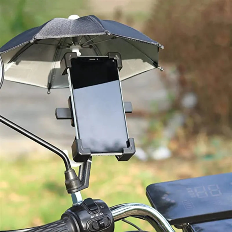 1pc Mobile Phone Holder Locomotive Umbrella Waterproof Portable Mini Parasol Alloy Sun Shade Bicycle Umbrella for Riding