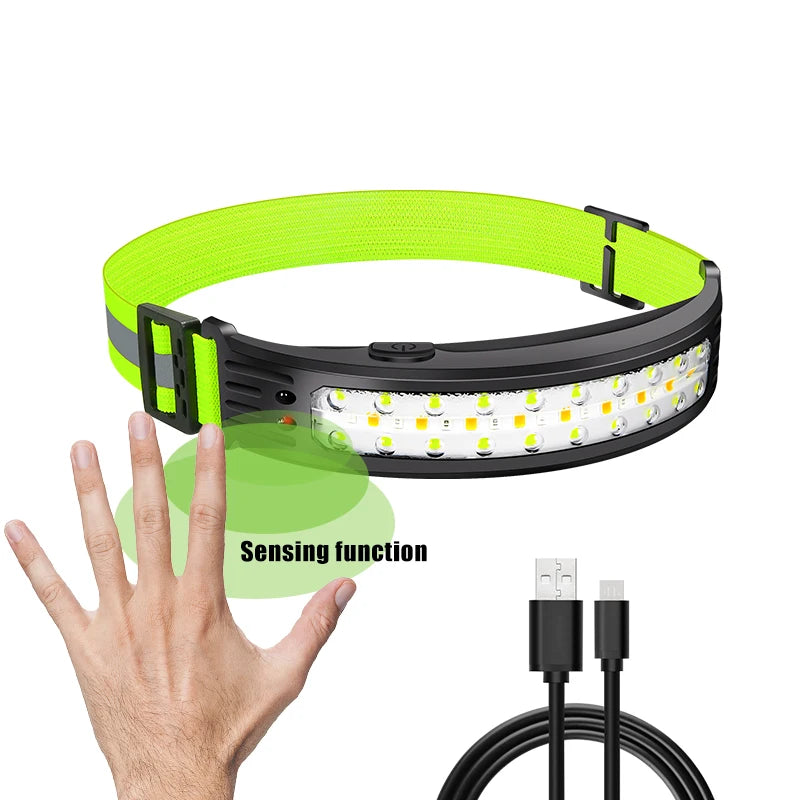 COB Strong Light Rechargeable Headlamp Red Light Warning Light Portable Outdoor COB Fishing Camping Night Running Headlights-WAYBIKER