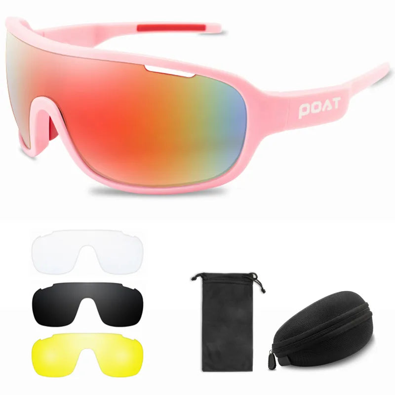 POAT 4 Lens Cycling Glasses UV400 Outdoor Sports Eyewear Fashion Bike Bicycle Sunglasses Mtb Goggles with Case-WAYBIKER