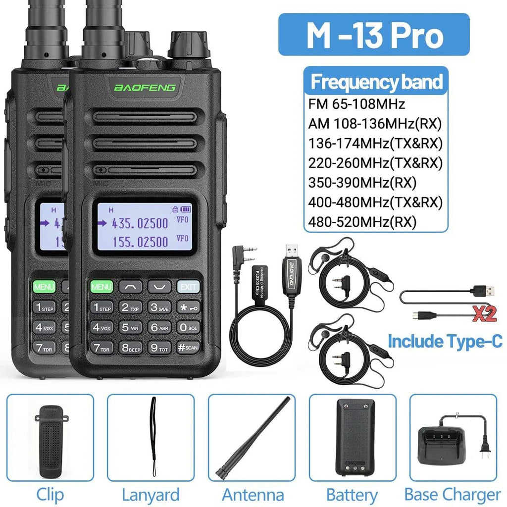 2PCS Baofeng M-13 Pro Air Band Walkie Talkie Wireless Copy Frequency NOAA Type-C AM FM Long Range UV-5R Ham Two Way Radio-WAYBIKER