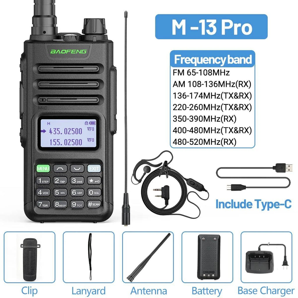 BaoFeng M-13 Pro Air Band Walkie Talkie 10w Wireless Copy Frequency 999CH Type-C Long Range UV 5R 13 Pro K5 Ham Two Way Radio-WAYBIKER