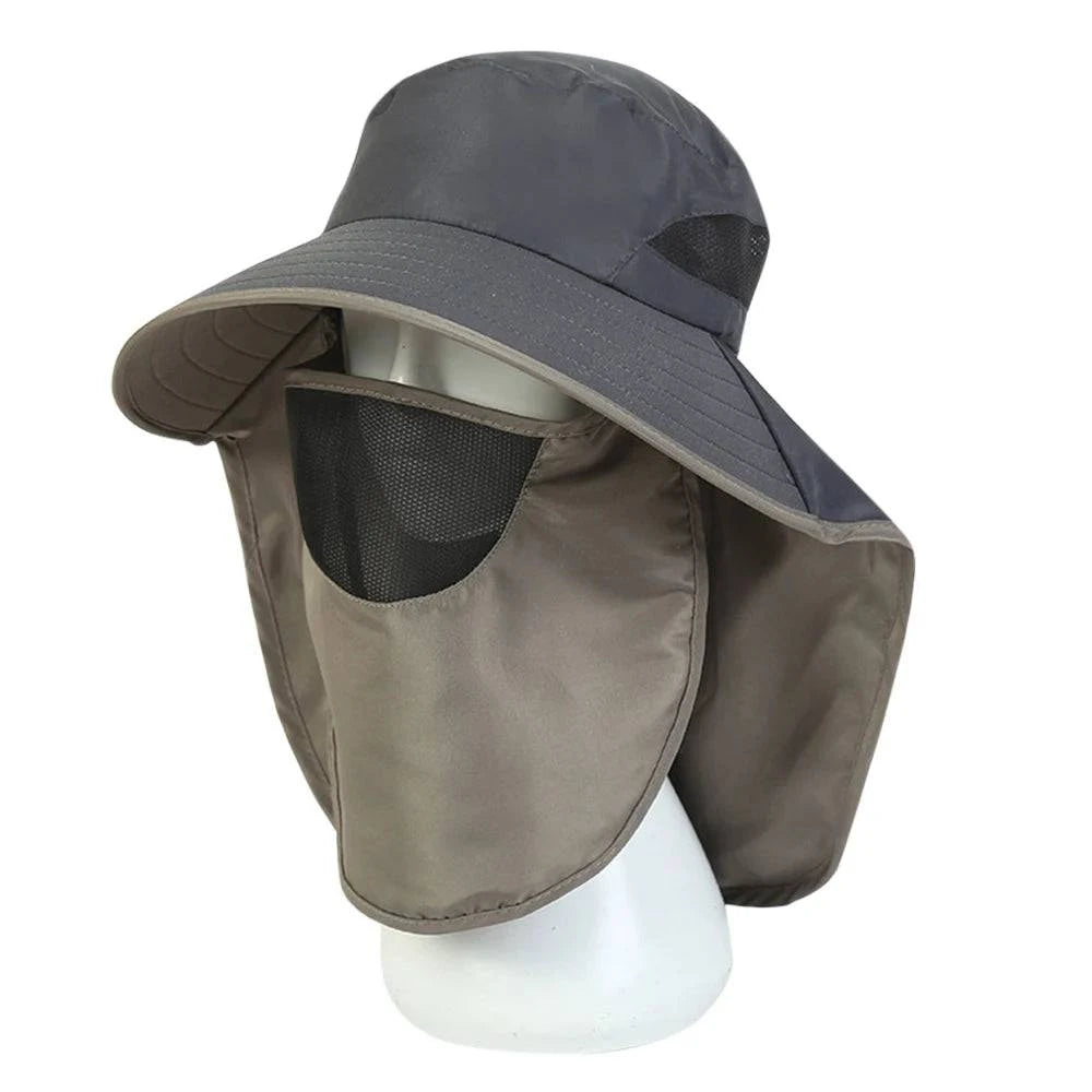 UV-Protection Hat Hiking Hat with Removable Mesh Face Neck Flap Cover Fishing Cap for Man Women-WAYBIKER