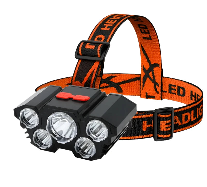 5 LED Flashlight Rechargeable with Built in 18650 Battery Strong Light Camping Adventure Fishing Head Light Headlamp-WAYBIKER