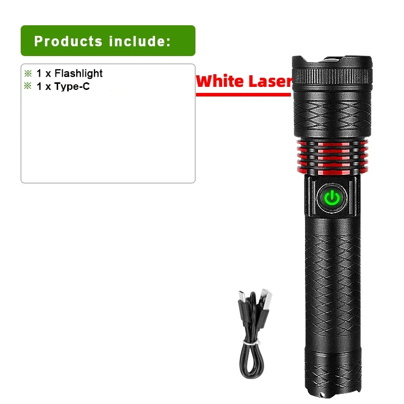 NEW 9000LM Rechargeable LED Flashlights White Laser Lamp Beads 2000m Super Bright Flashlight Powerful Lantern Camping Torch-WAYBIKER