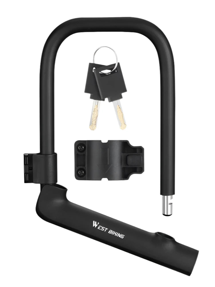 Bike Lock U-Lock Heavy Duty Bicycle Motorcycle Anti-Theft Lock with 2 Keys & Lock Holder for Bike Motorcycle Scooter-WAYBIKER