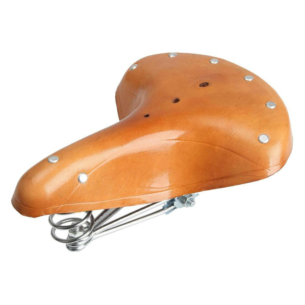 Leather Bike Saddle Seat with Springs (Brown) 26x21.5cm-WAYBIKER