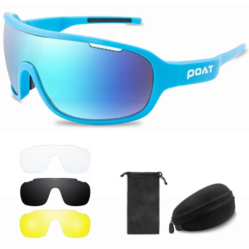 POAT 4 Lens Cycling Glasses UV400 Outdoor Sports Eyewear Fashion Bike Bicycle Sunglasses Mtb Goggles with Case-WAYBIKER