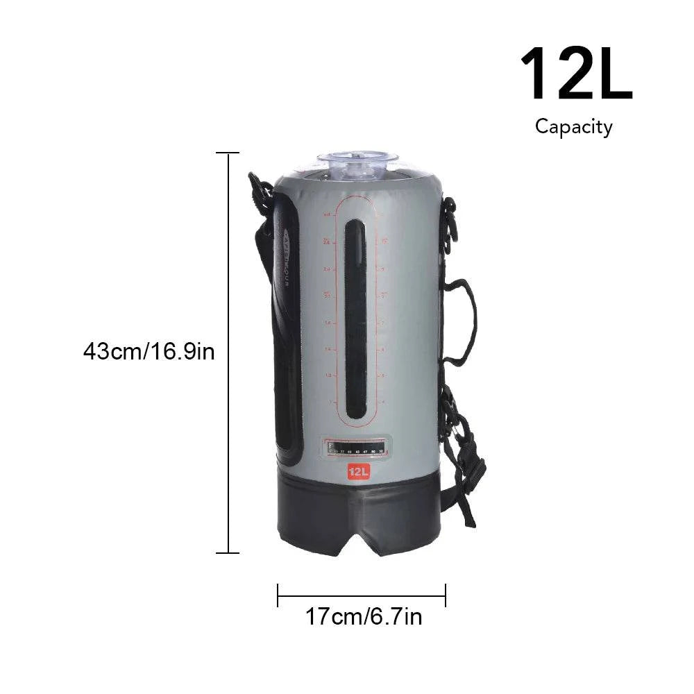 12/20L Outdoor Camping Tourism Shower Bag Folding Water Bag Container Sack with Air Pump 1.9m Hose Shower Head for Hiking Picnic-WAYBIKER