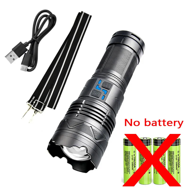 High Power White Laser Flashlight Super Bright LED Spotlight Long Range Torch Zoom Emergency Outdoor With Battery Indicator-WAYBIKER
