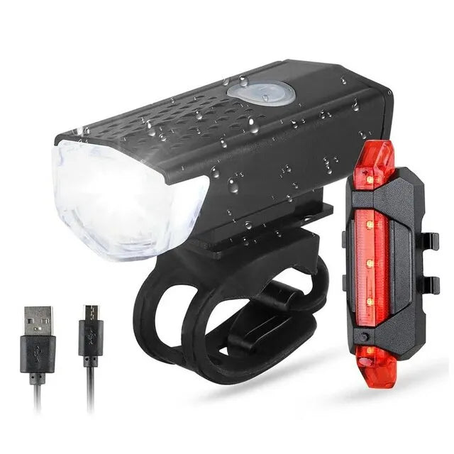 USB Rechargeable Bike Light Set Front Light with Taillight Easy to Install 3 Modes Bicycle Accessories for the Bicycle-WAYBIKER
