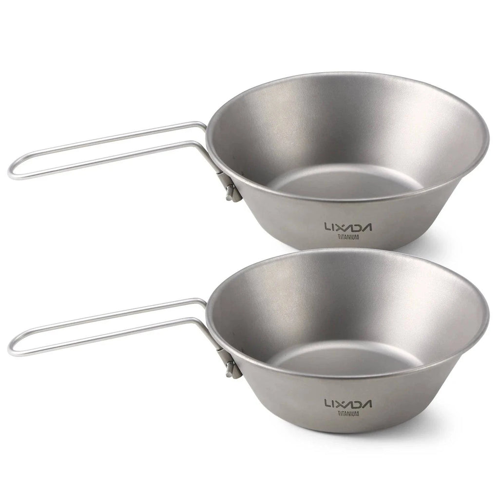 Lixada 260ml Titanium Bowl Stainless Steel Bowl with Foldable Handle for Outdoor Camping Hiking Backpacking Picnic-WAYBIKER