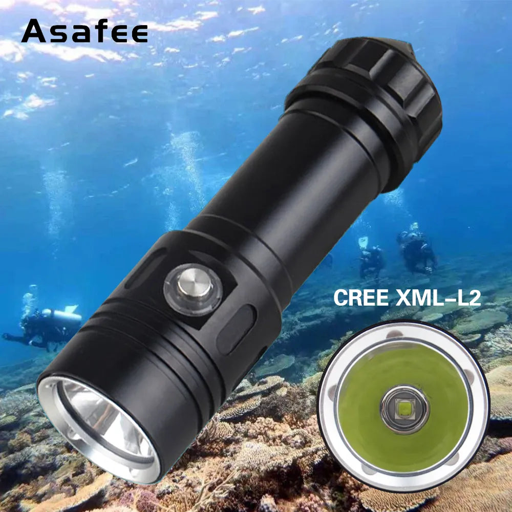 Asafee Af05D Led Flashlight Torch Underwater 50M Diving Lamp 4 File Waterproof L2 Dive Light Power By 26650 Battery-WAYBIKER