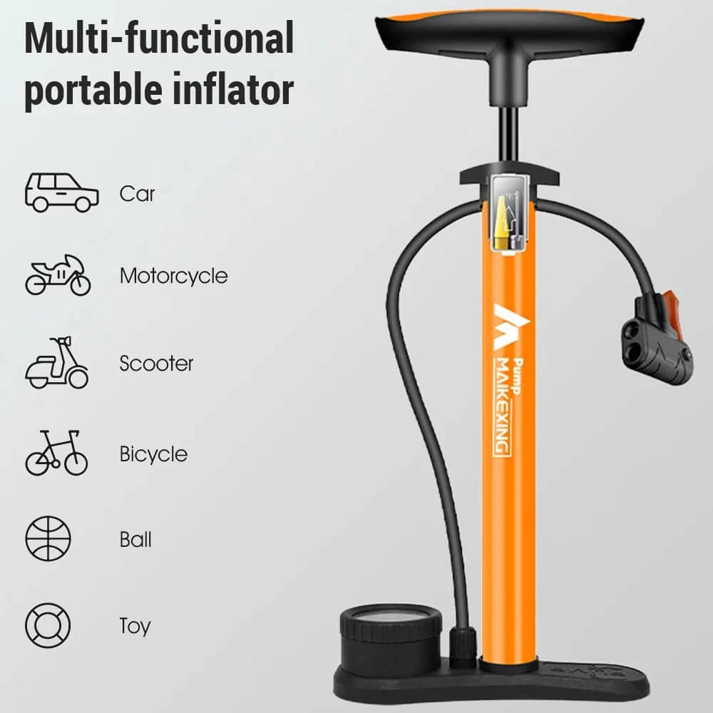 160PSI Bike Tire Pump Multi-functional Portable Bicycles Inflator with High-Pressure Gauge and Three-in-One Nozzle Air Pump-WAYBIKER
