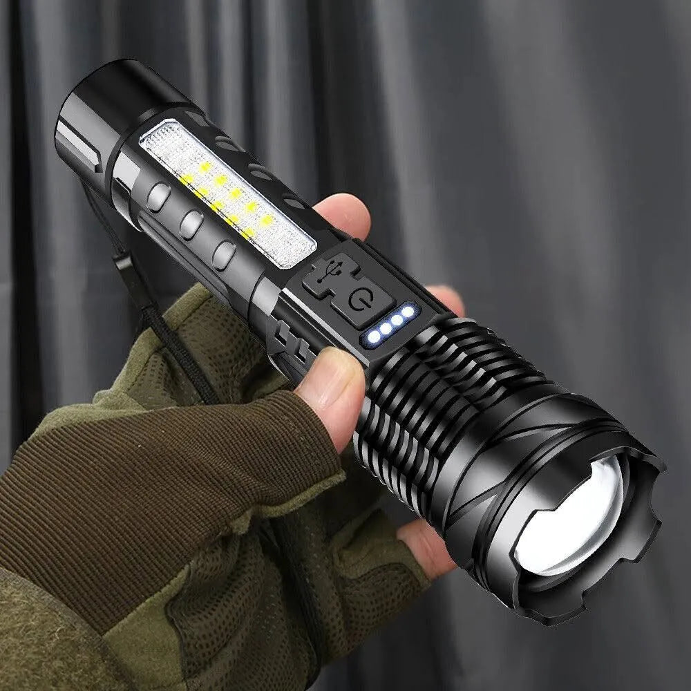 High Strong Power Led Flashlights with 30W Lamp Beads Portable Torch Camping Fishing Lantern USB Rechargeable Zoom Lamp-WAYBIKER