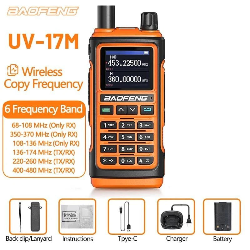 Baofeng UV-17M Full Air Band Walkie Talkie Multi-band Wireless Copy Frequency Type-C Long Range UV 5R 17 Pro Ham Two Way Radio-WAYBIKER