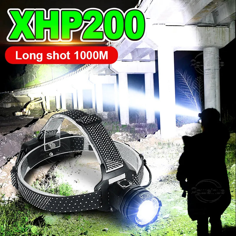 Newest XHP200 Super Powerful LED Headlamp USB Rechargeable Headlight 18650 Waterproof 3modes Head Lamp Zoomable Fishing Lantern-WAYBIKER