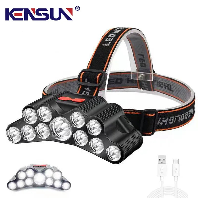 11 LED Headlamp Strong Light Head Lamp USB Rechargeable Headlight Built-in 18650 Battery Fishing Flashlight Outdoor Lantern-WAYBIKER