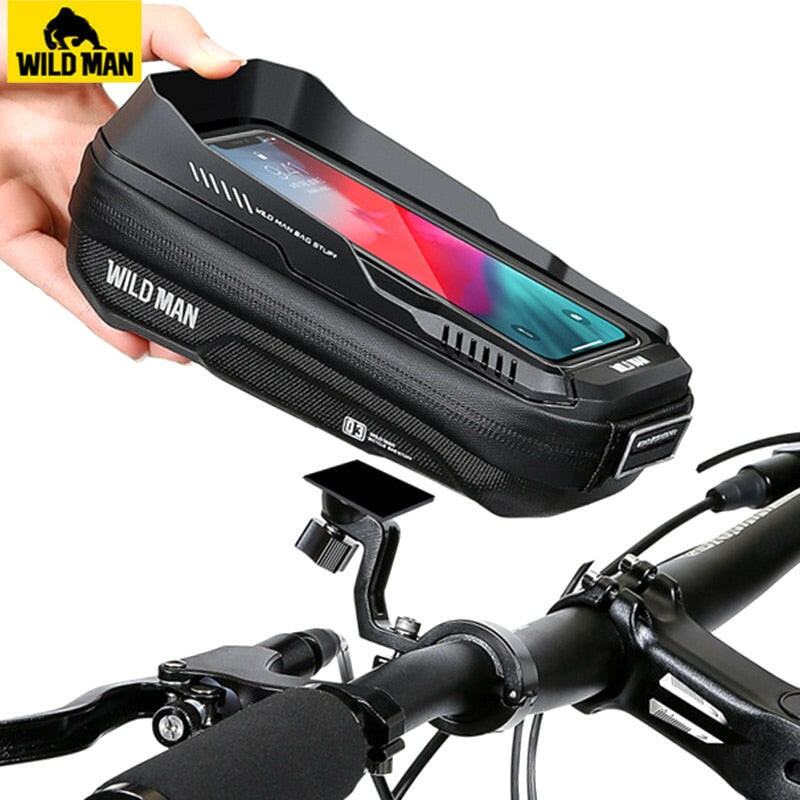 WILD MAN Rainproof Bike Bag Hard Shell Bicycle Phone Holder Case Touch Screen Cycling Bag 6.7 Inch Phone Case Mtb Accessories-WAYBIKER