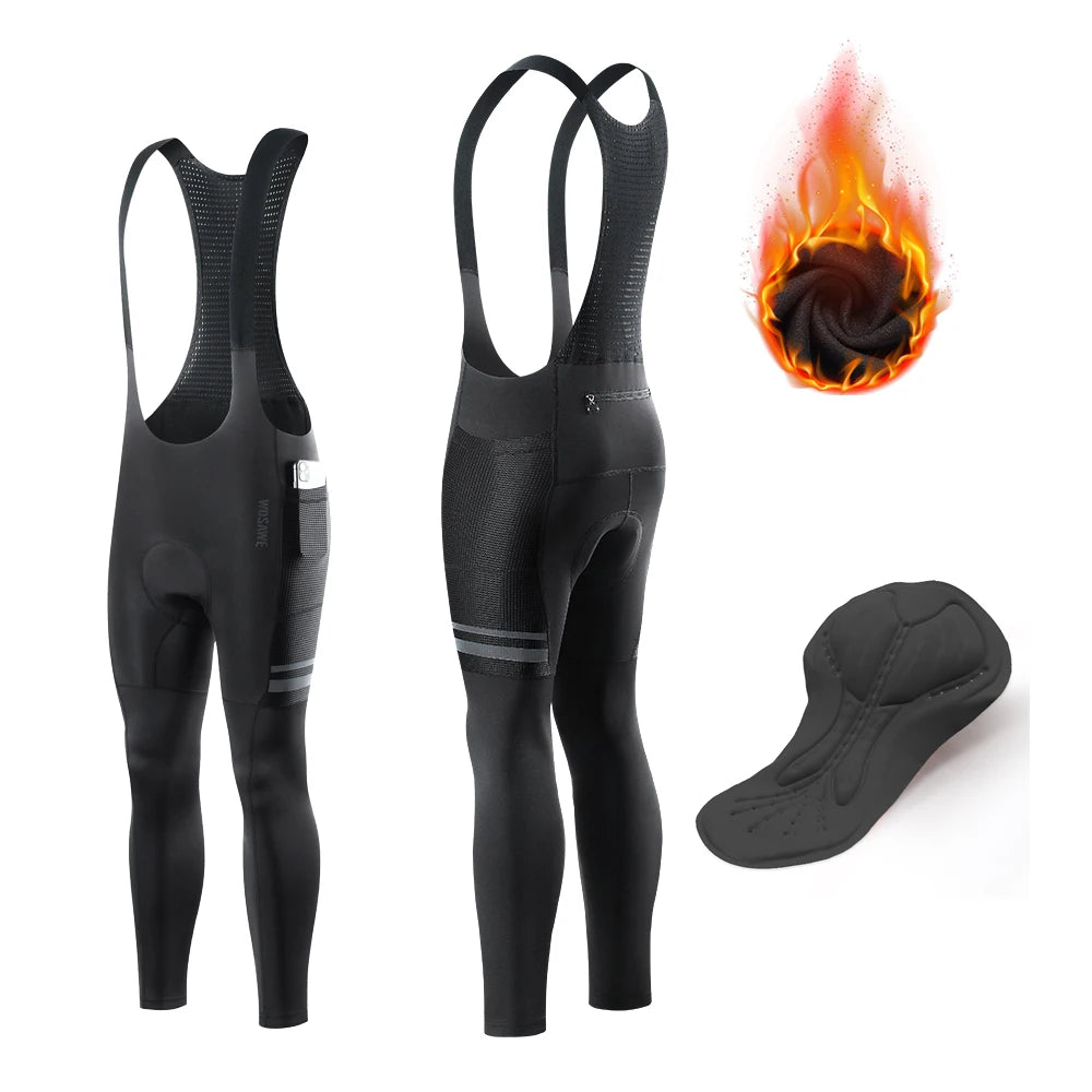 WOSAWE Men's Cycling Bib Long Pants Winter Autumn Bicycle Pants Bib Road Bike Pants Cycling Bib Tights Thermal Fleece Padded-WAYBIKER