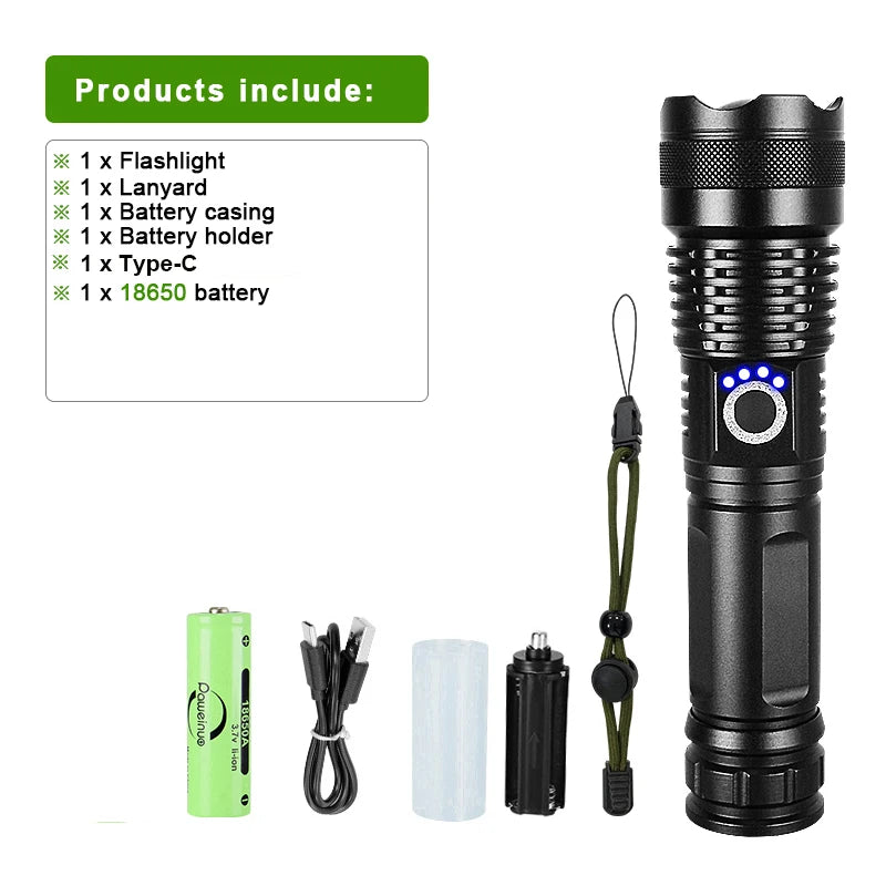 Newest Super Powerful Flashlight USB Rechargeable Torch Light High Power LED Flashlight Long Range Tactical Lantern 26650-WAYBIKER