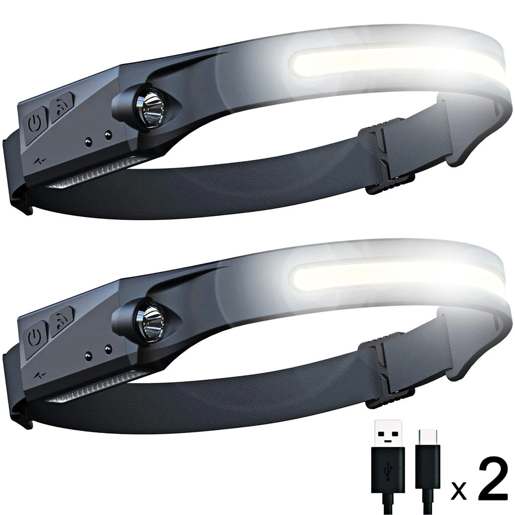 LED Headlamp with All Perspectives Induction Illumination, 350 Lumens, Lightweight Head Lights, Weatherproof Type C Rechargeable-WAYBIKER