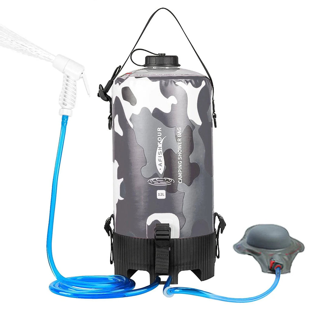 12L Portable Camping Shower Bag Water Bags with Foot Pump and Shower Head Hose for Outdoor Camping Hiking Survival Equipment-WAYBIKER