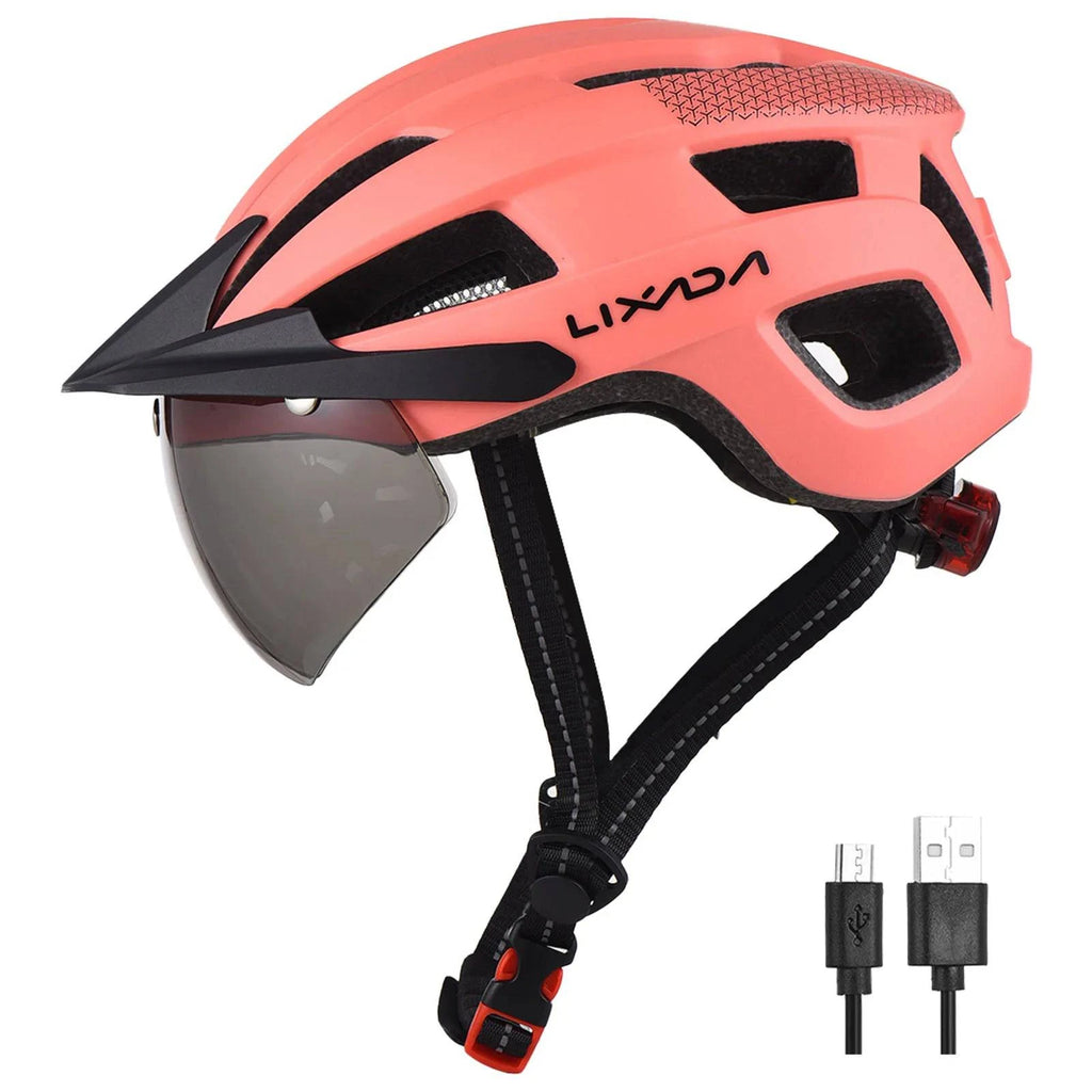 MT Bike Helmet with Windshield Sun Visor & Rechargeable Tail Light  Adjustable Bicycle Helmet for Safety and Protection-WAYBIKER