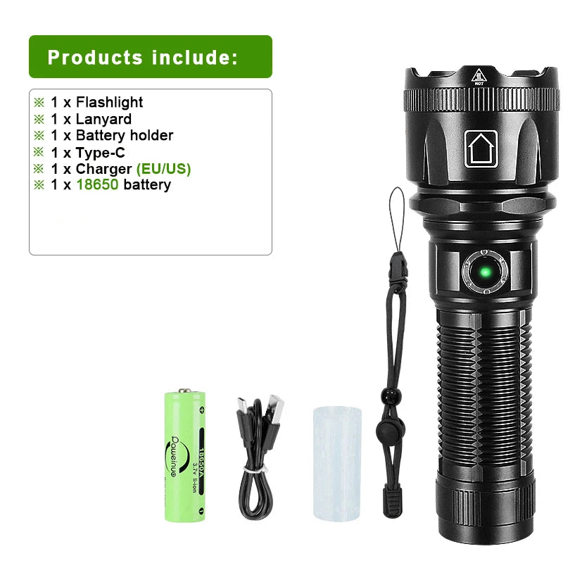 Most Powerful LED Flashlight White Laser Tactical Flash Light Rechargeable Torch Long Range Lamp Camping Hunting Lantern XHP360