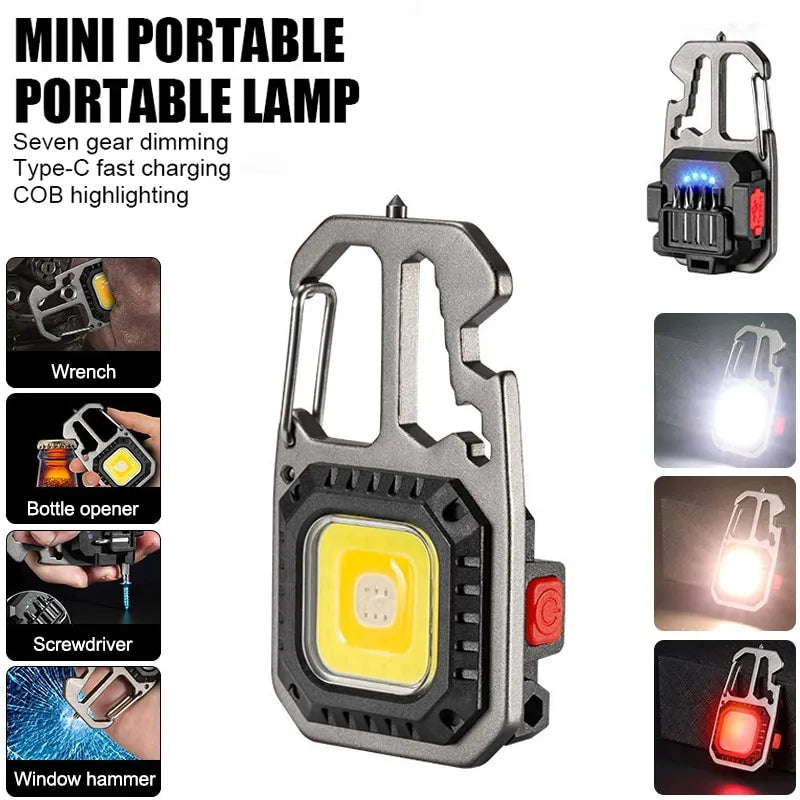 LED Portable Keychain Flashlight Outdoor Camping COB Work Light Emergency Lighting With Window Hammer Bottle Opener Lamp-WAYBIKER