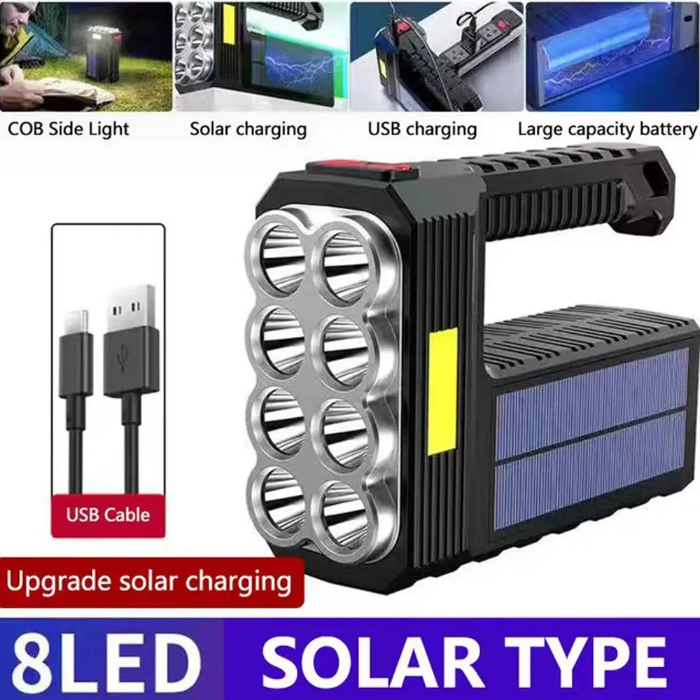 8LED and 6LED Bulbs Solar Charging Handheld Flashlight USB Charge Portable Lamp 4 Bright Lighting Modes Outdoor Searchlight-WAYBIKER