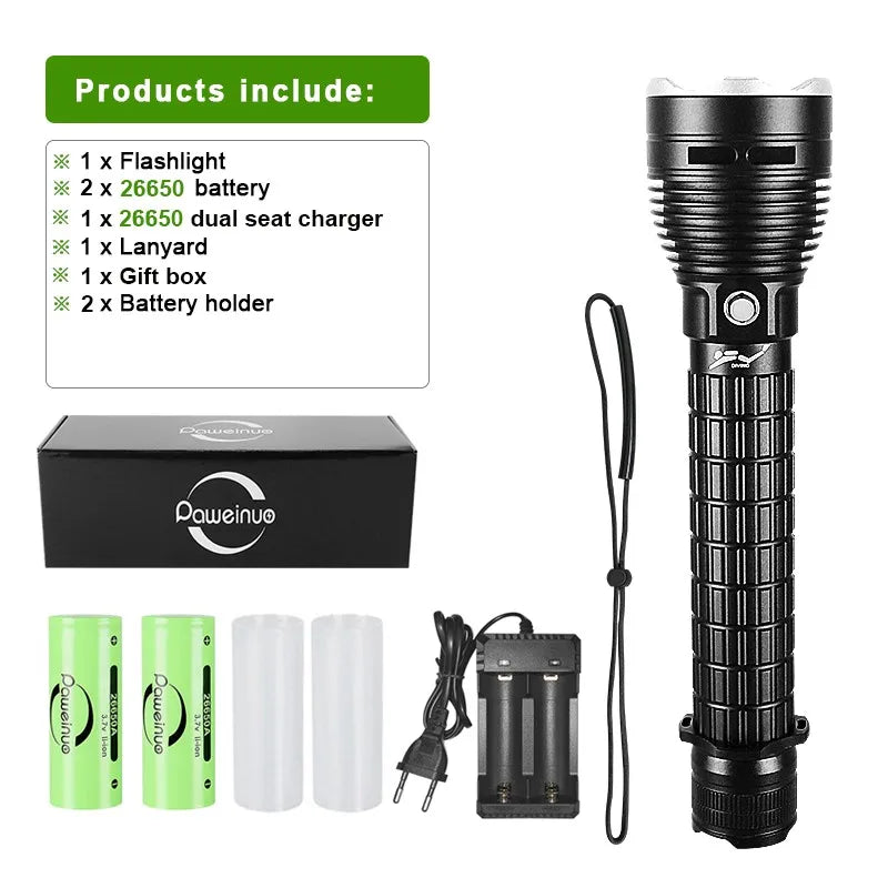 2023 New XHP190 Led Diving Flashlight IPX8 Underwater Waterproof 800M Professional Diving Torch L2 Underwater Lighting Work Lamp-WAYBIKER