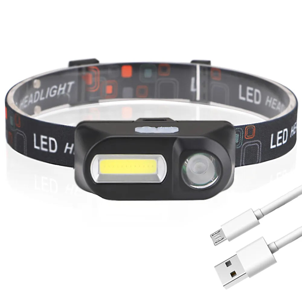 Portable Mini XPE+COB LED Headlamp USB Rechargeable Use 18650 Battery Head Lamp Camping Fishing Headlight Flashlight Torch-WAYBIKER