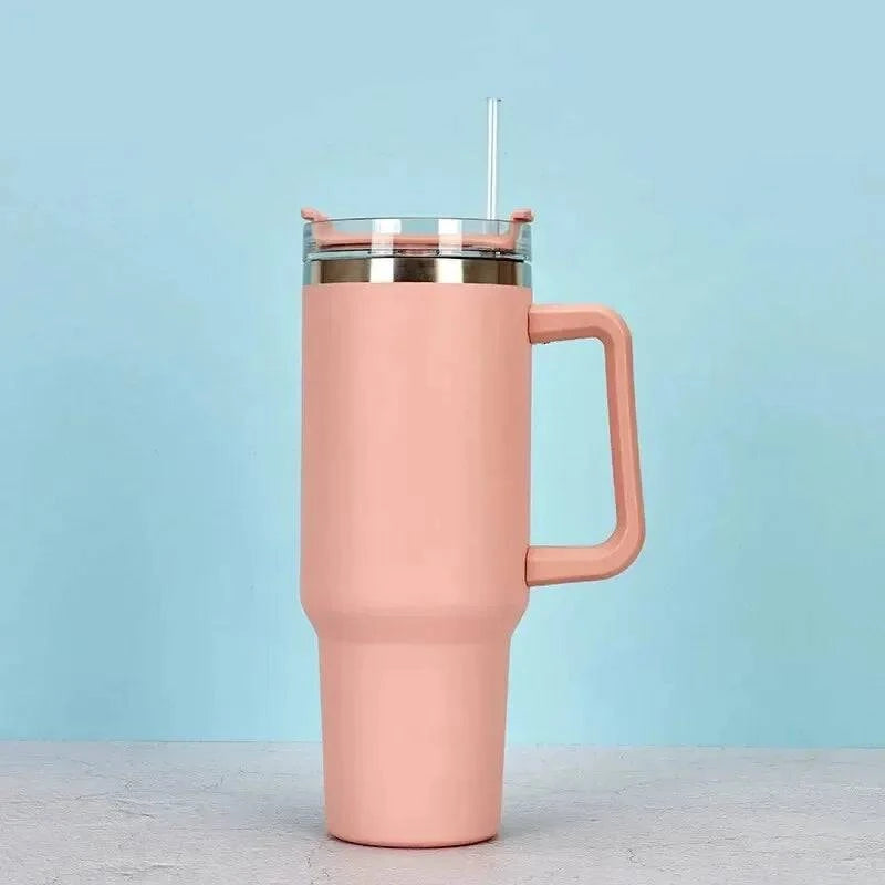 40oz Straw Coffee Insulation Cup With Handle Portable Car Stainless Steel Water Bottle LargeCapacity Travel BPA Free Thermal Mug-WAYBIKER