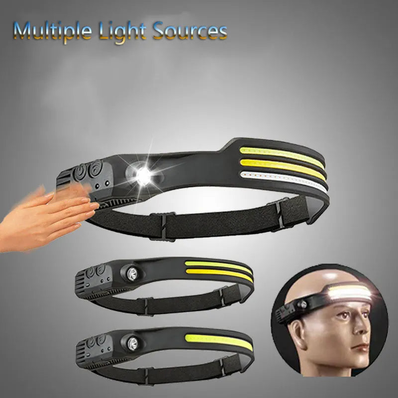 LED Multifunctional Wave Induction Rechargeable Head Lamp COB Outdoor Adventure Fishing Night Running Strong Light Head Lamp-WAYBIKER