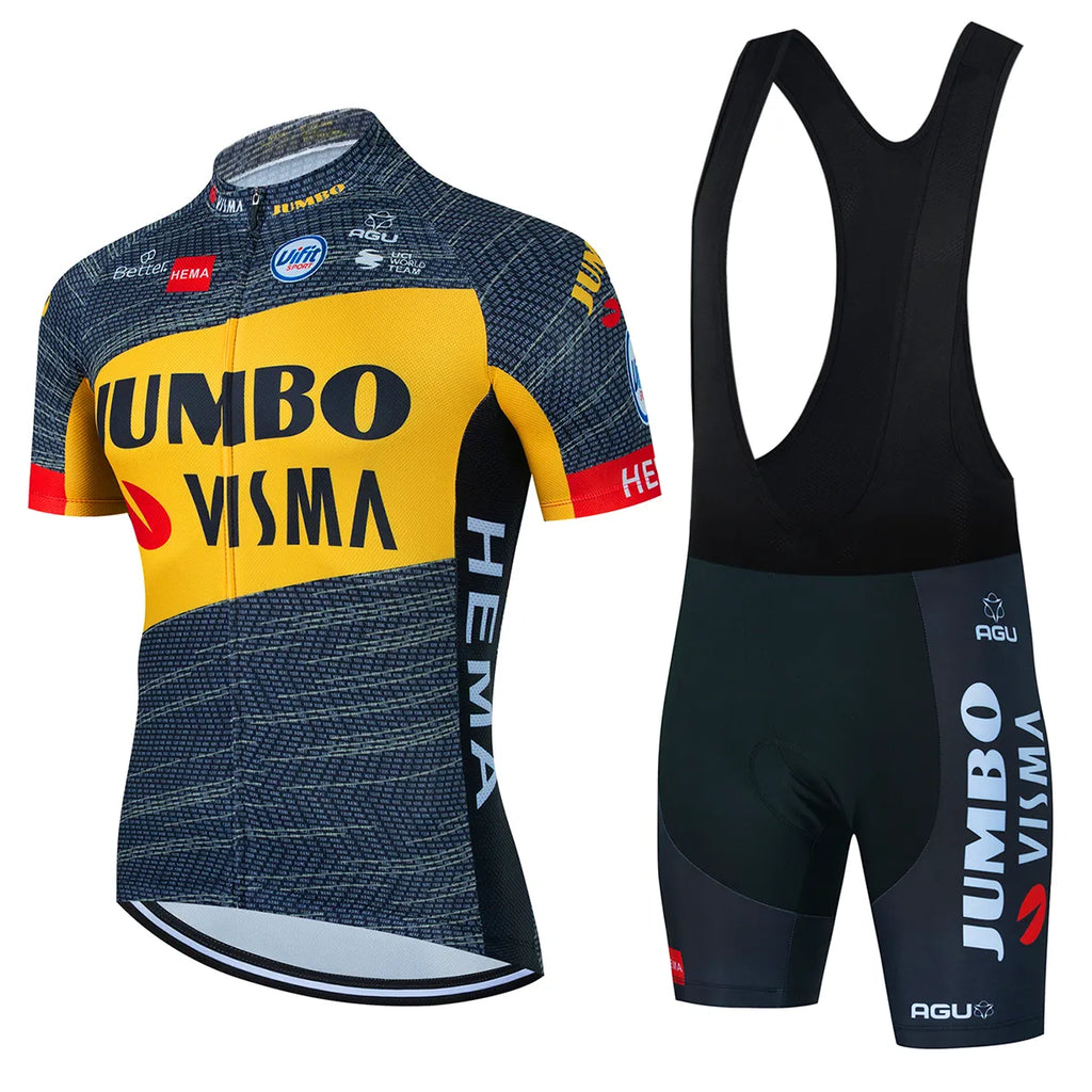 2023 Team JUMBO VISMA Cycling Jersey Set 19D Bike Shorts Set MTB Ropa Ciclismo Mens Short Sleeve Bicycle Shirts Maillot Clothing-WAYBIKER