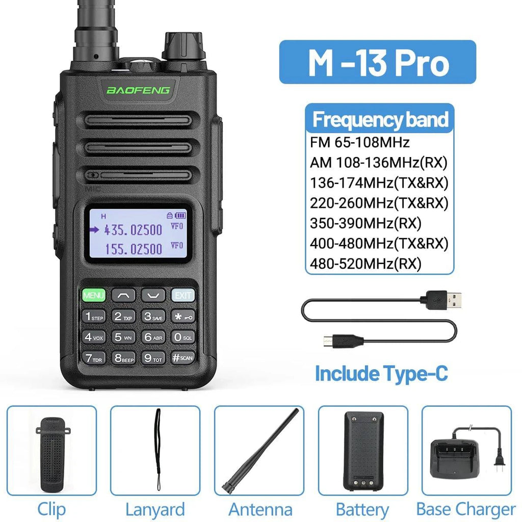 BaoFeng M-13 Pro Air Band Walkie Talkie Wireless Copy Frequency AM Type-C Full Band Long Range High Power UV5R Ham Two Way Radio-WAYBIKER