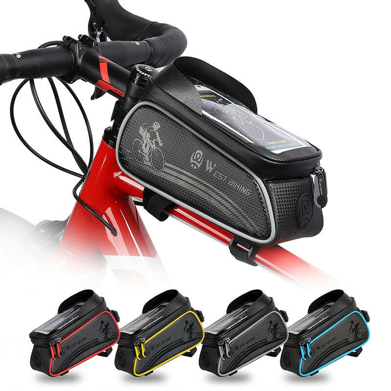 WEST BIKING 6.5 Inches Bicycle Bag Waterproof Cycling Top Front Tube Frame Bag Touch Screen Phone Case Storage MTB Road Bike Bag-WAYBIKER