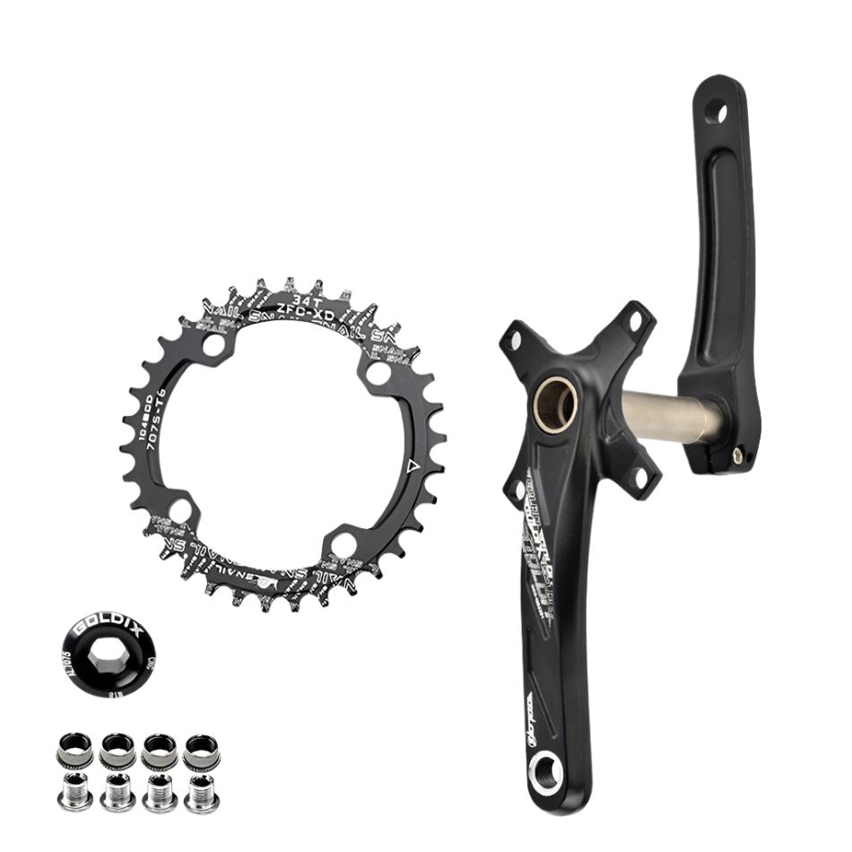GOLDIX 104BCD Wide and narrow teeth bicycle crankset 170/175mm crank Round/Oval chain ring 32T/34T/36T/38T Bicycle crankset-WAYBIKER