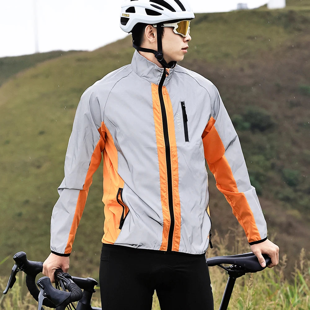 WOSAWE Full Reflective Cycling Jacket Men Women Windproof Night Running Hiking Jacket Water-repellent Bicycle Windbreaker