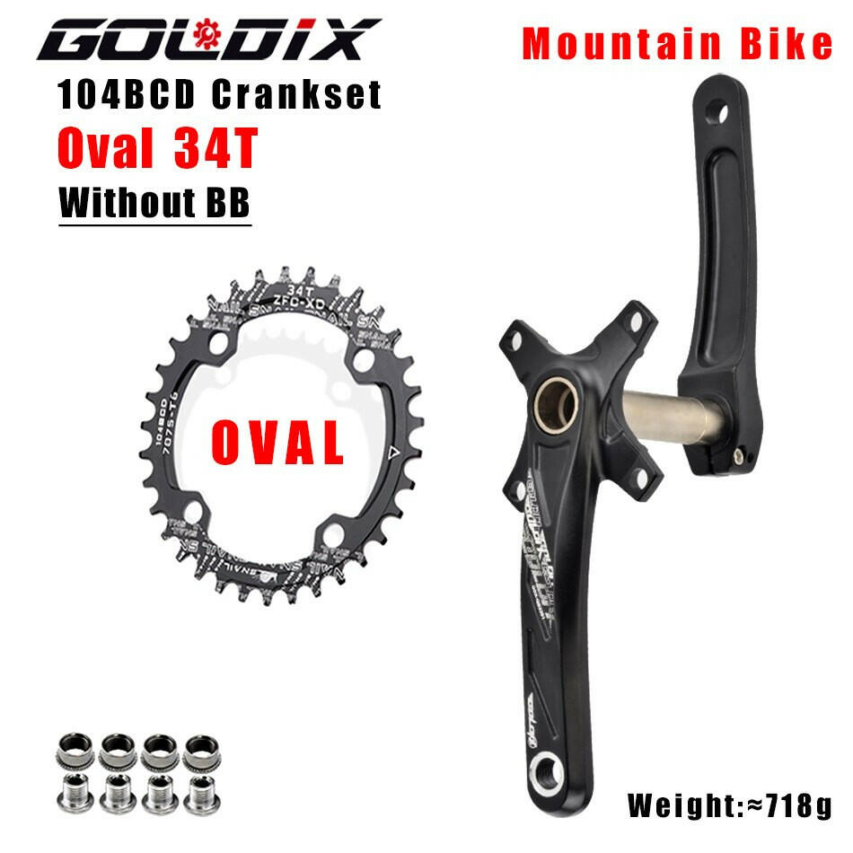 GOLDIX 104BCD Wide & Narrow Tooth Mountain Bike Parts Crankset 170/175mm Cranks Round/Oval Chainrings 32T/34T/36T/38T MTB